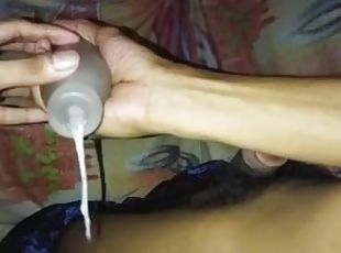 asiatique, bouteille, masturbation, ejaculation-sur-le-corps, ados, jouet, black, ejaculation, bite