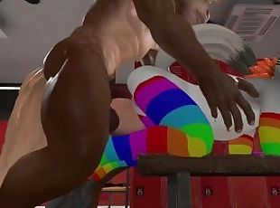 Heat anthro Furry girl in rainbow stockings got hot anal from furry...