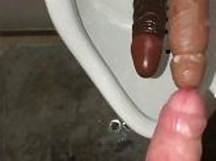Risky Public Pissing & Cumming At The Urinal Of A Public Washroom W...