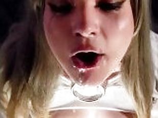 shemale, amatør, blowjob, cumshot, stor-pikk, handjob, ludder, facial, cum, blond