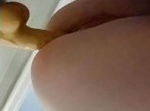 Closeup of screaming dirty blonde fucking pussy with big dildo and ...