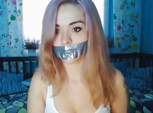 bdsm, blond, webbkamera, ensam, gagging, bondage