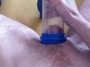 POV horny FTM fucking penis pump and jerking off to huge orgasm