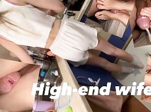 My beautiful wife is high-end footjober. She makes my friend cum wi...