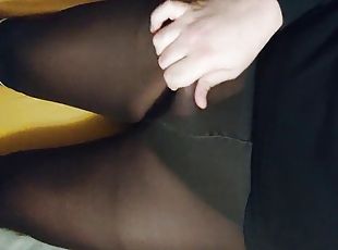 Jerk and cum in stockings and thong