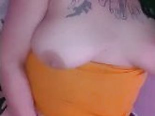 cul, gros-nichons, masturbation, orgasme, amateur, jouet, belle-femme-ronde, blonde, solo, tatouage