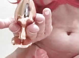 masturbation, orgasme, anal, lesbienne, milf, double, point-de-vue, chevauchement, gode, bout-a-bout