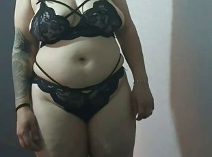 Stepmother in black lingerie with big tits is filmed by her stepson