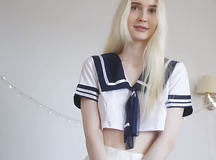 Cute blonde schoolgirl gets her pussy stretched with a hard dick