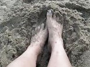 maszturbálás, amatőr, tengerpart, láb, fétis, szólóban, lábujjak