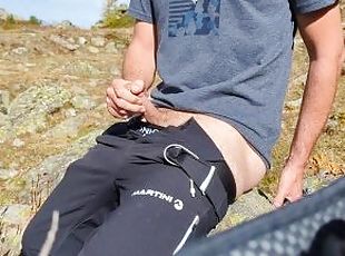 horny college guy jerks off in nature near a hiking trail  public wank