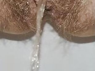 Powerful stream of piss from my hairy pussy  Up Close POV  Free Pee...