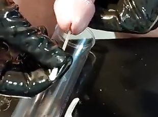 Pumping my small cock, sounding, masturbating with latex gloves and...