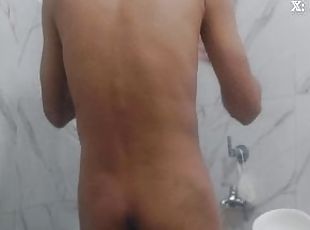asiático, banhos, amador, gay, fetiche, chuveiro, sozinho, minúsculo, tatuagem, pénis