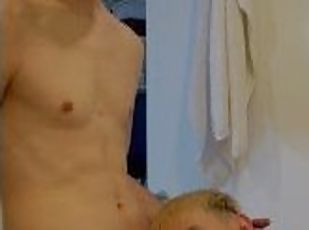 Gay twink sucked straight classmate’s dick in the public bathroom and filmed it