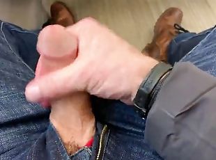 Publicly jerking off and cumming on the train in jeans